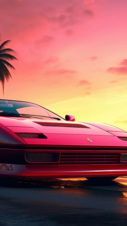 Sports Car, Sunset, Palm Trees, AI, Digital Art HD Phone Wallpaper ...