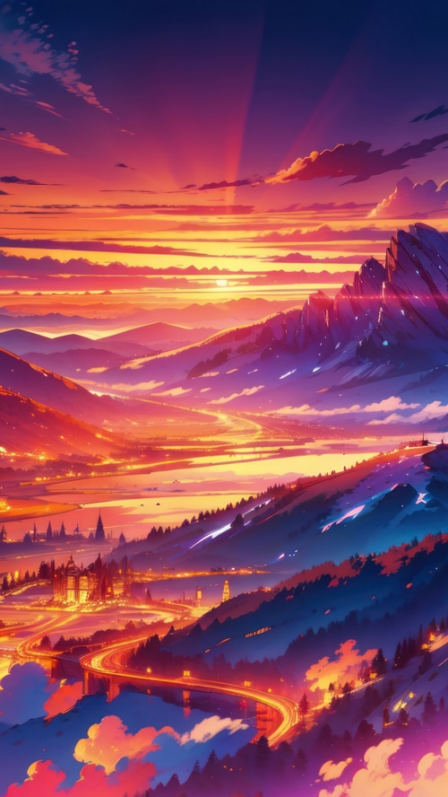 Digital Art of a Mountain Landscape at Sunset