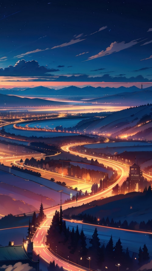 Digital Art Landscape of a City at Sunset