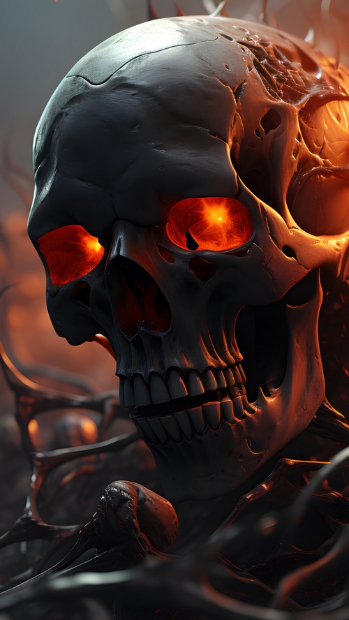 Digital Art of a Demonic Skull with Fiery Eyes