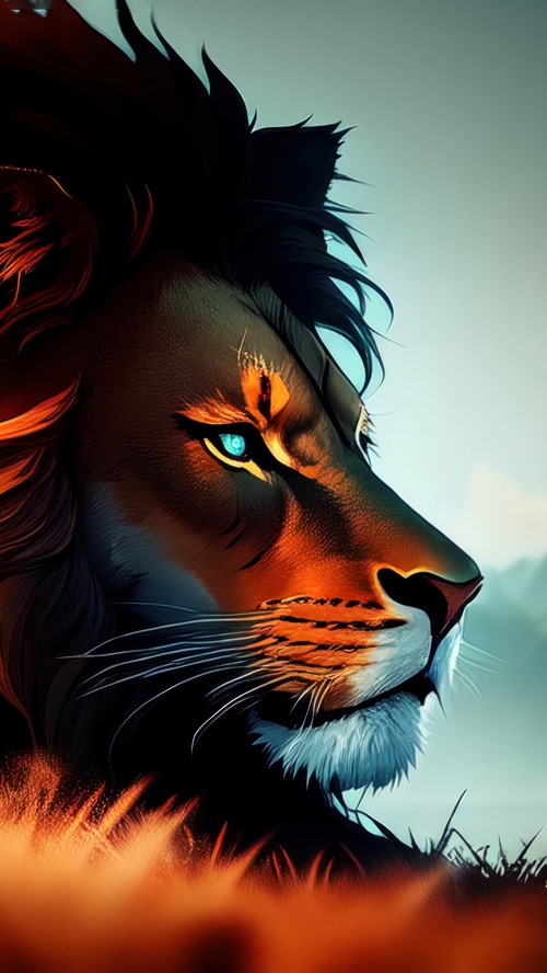Digital Art Lion with Blue Eyes