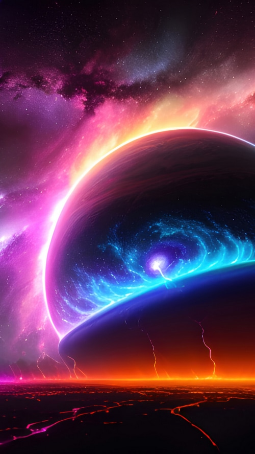 Colorful Galaxy with a Planet and Nebula