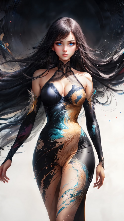 Beautiful fantasy girl with long dark hair