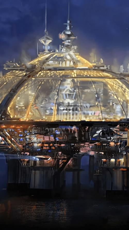 Starfield game concept art of futuristic city