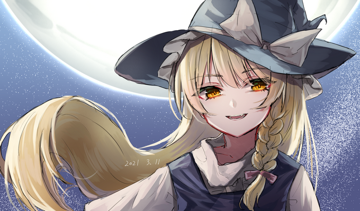 Marisa Kirisame from Touhou with a large moon