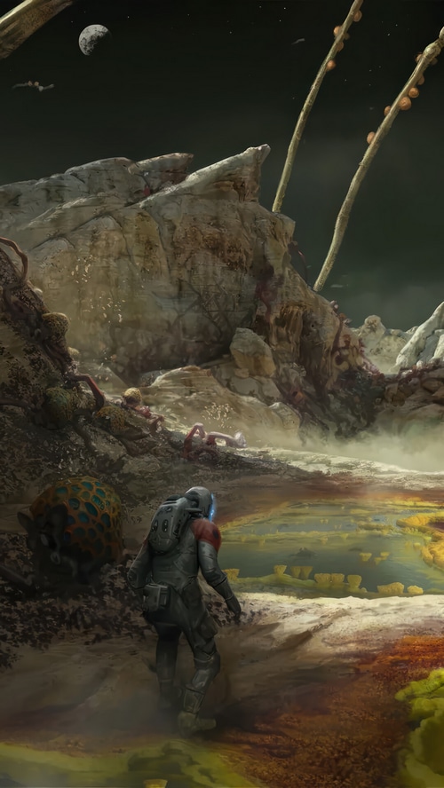 Starfield astronaut on an alien planet