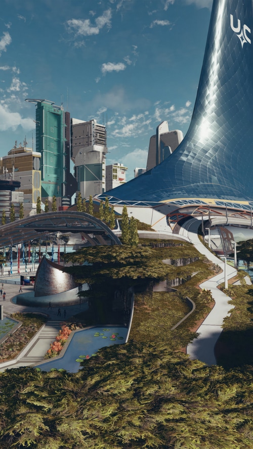 Starfield futuristic city with modern architecture