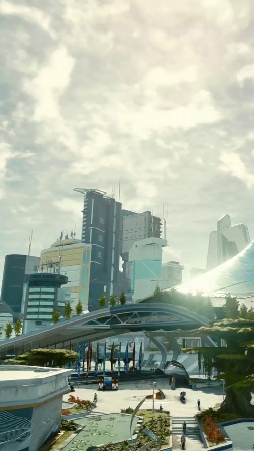 Starfield futuristic city with modern architecture