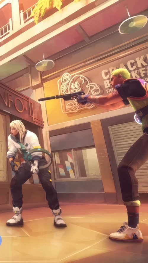 Valorant characters Gekko and Deadlock in a standoff