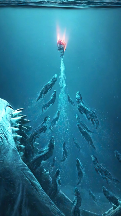 Meg 2: The Trench Movie Poster with Megalodons