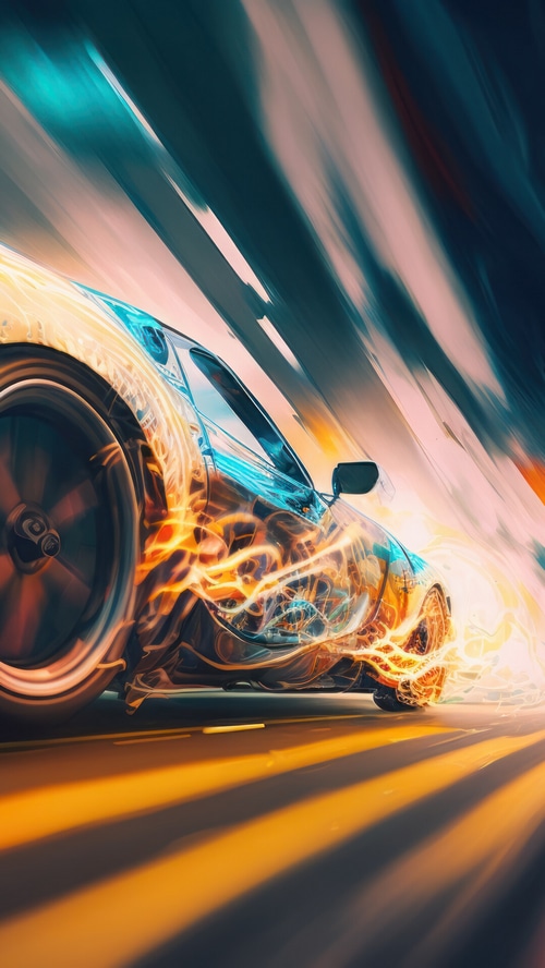 Abstract Sports Car with Fiery Energy