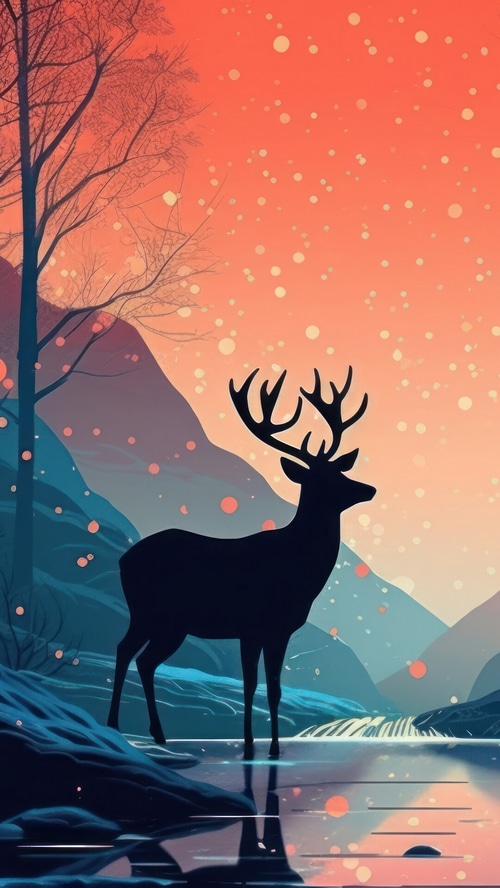 Deer silhouette in a minimalist mountain landscape
