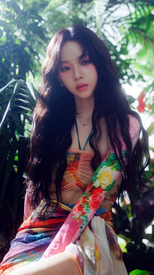 Karina from Aespa in a colorful outfit