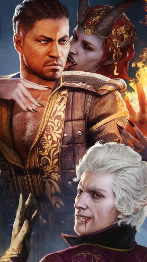 Baldur's Gate 3 Characters: Astarion and a Tiefling
