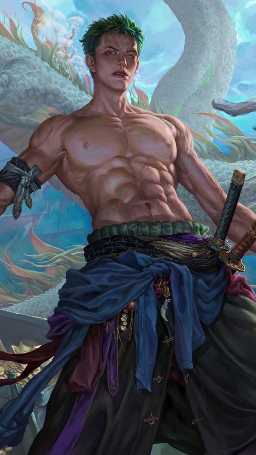 Roronoa Zoro with Katana and Dragon