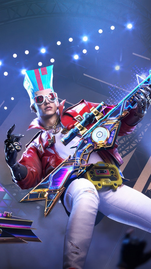 Dandy Groovster from PUBG Mobile with a guitar