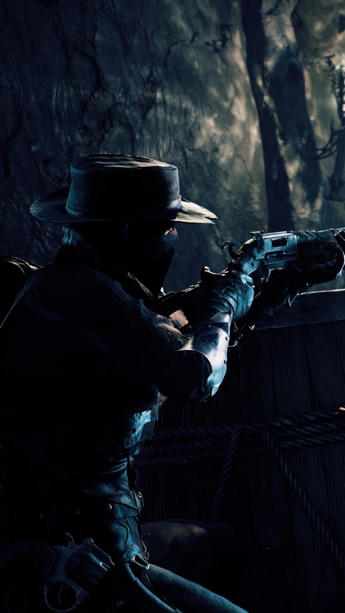 Remnant II character aiming a revolver