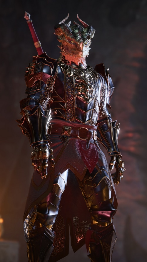 Baldur's Gate 3 Dragonborn in ornate armor