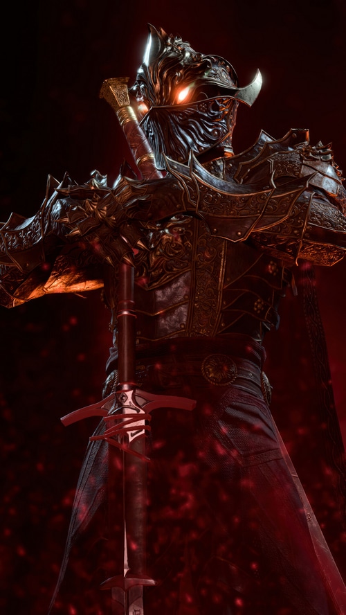 Baldur's Gate 3 Knight with glowing eyes and sword