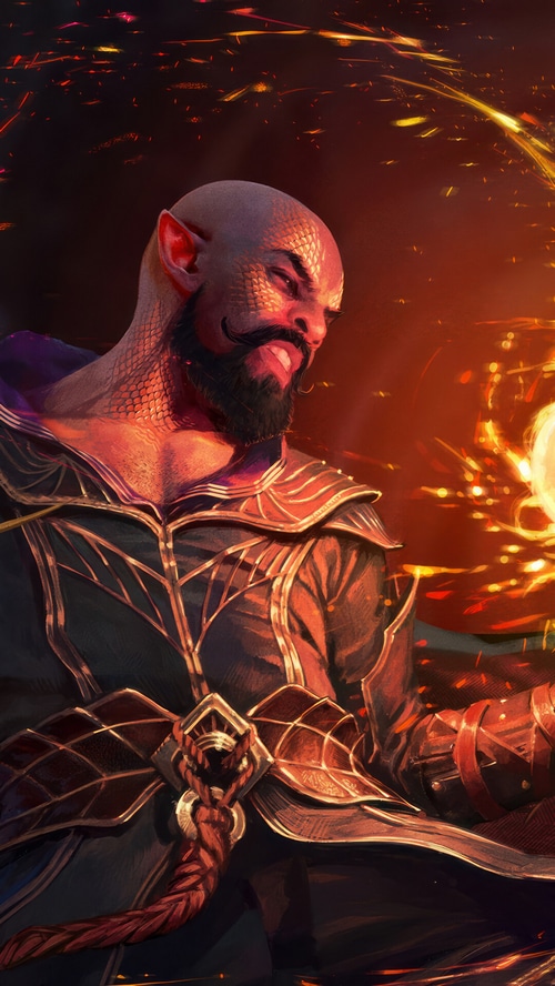 Baldur's Gate 3 Tiefling casting a spell