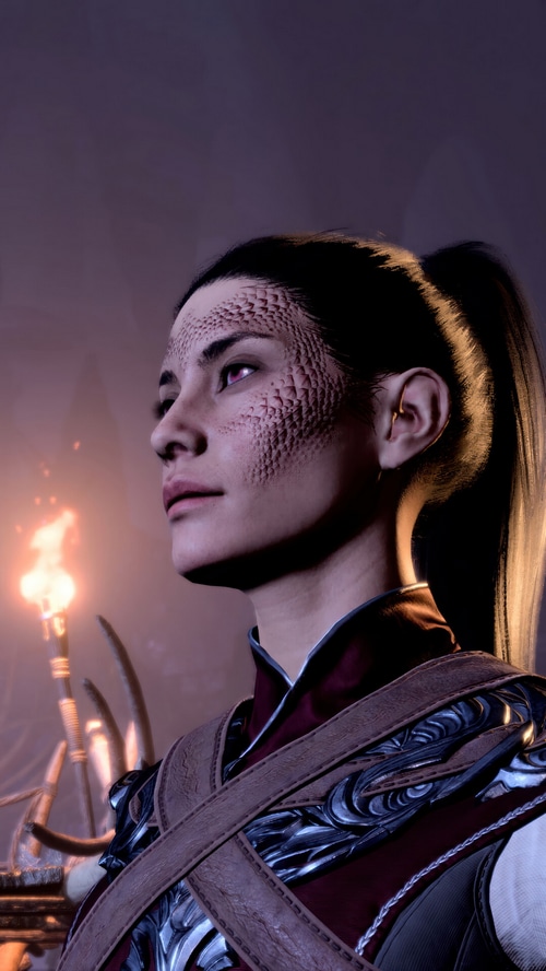 Baldur's Gate 3 Dragonborn Woman with Torch