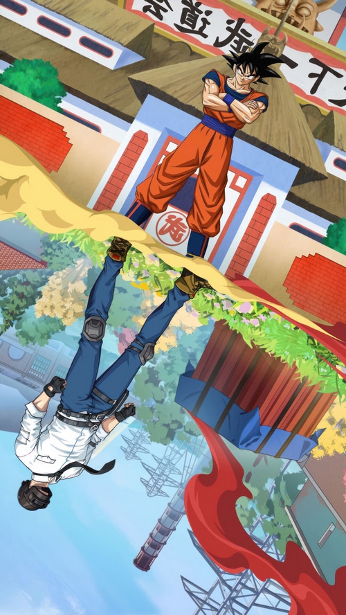 Goku and PUBG Mobile character in a split scene
