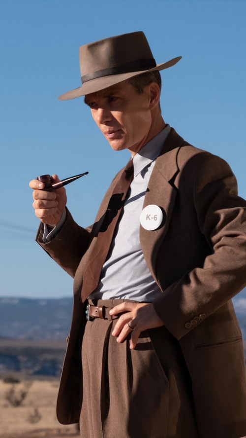 Cillian Murphy as Oppenheimer with a pipe