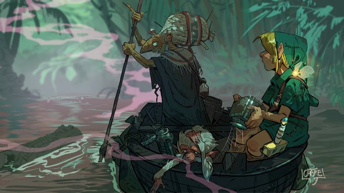 Link and companions in a boat in Majora's Mask 4K