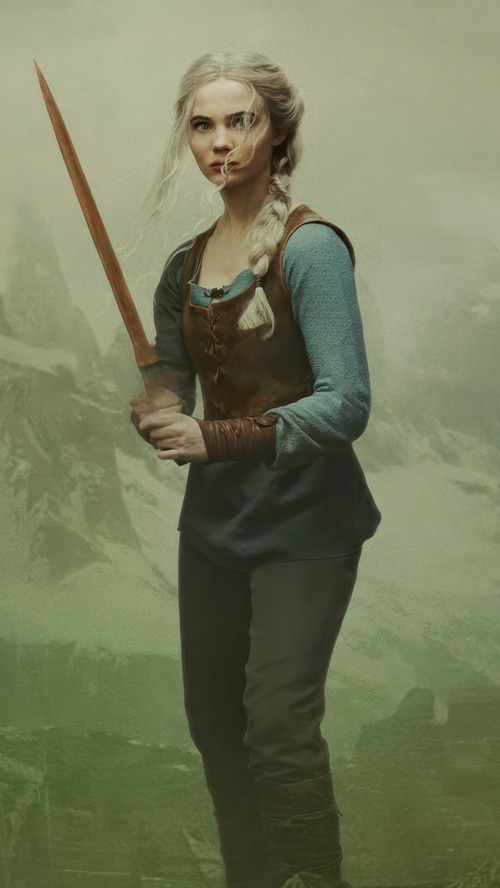 Ciri from The Witcher holding a sword