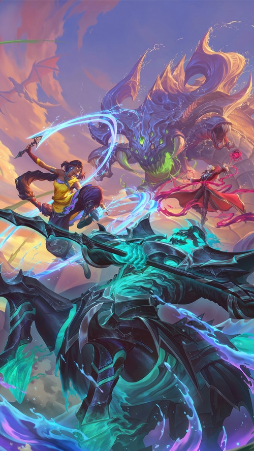 Nilah, Thresh, Vladimir, and Baron Nashor in League of Legends