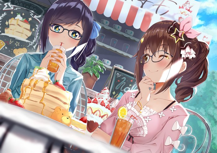 Tokino Sora and Yuujin A at a cafe