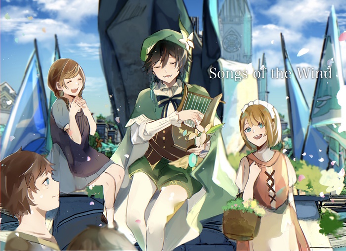 Genshin Impact Venti playing the lyre with children