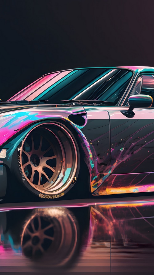 Colorful Sports Car with Custom Wheels
