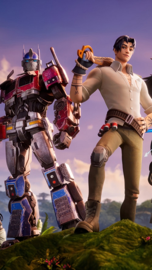 Optimus Prime and a human character in Fortnite