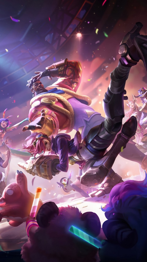 League of Legends characters celebrating with confetti