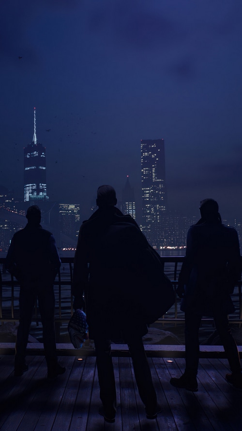 PAYDAY 3 characters overlook New York City skyline at night