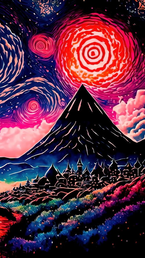 Colorful Night Sky Over Mountain and Cityscape