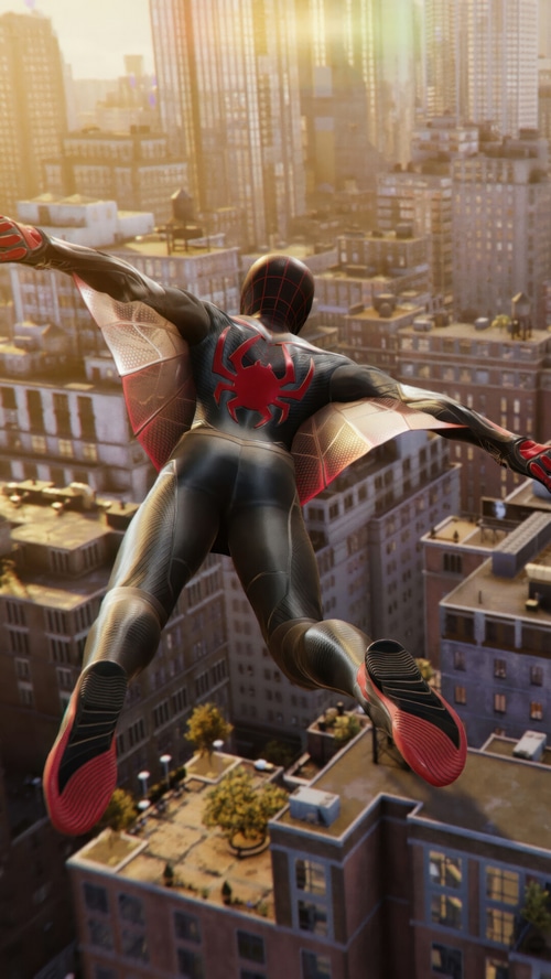 Miles Morales Flying Over a City