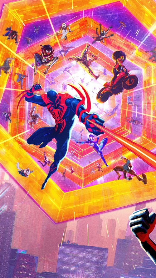 Spider-Man: Across the Spider-Verse Characters in Hexagonal Portal