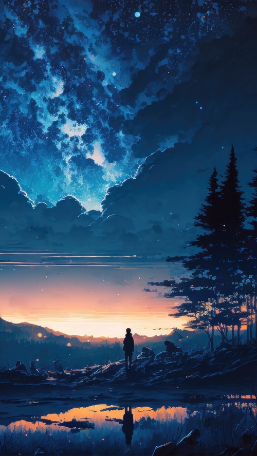 Person watching a colorful sunrise over mountains and water