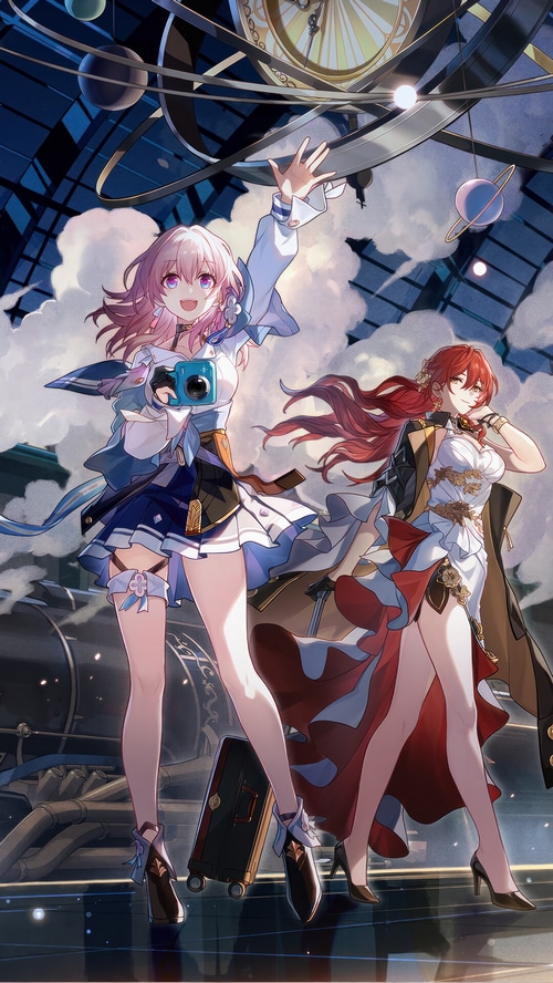 Honkai: Star Rail characters with a camera and suitcase