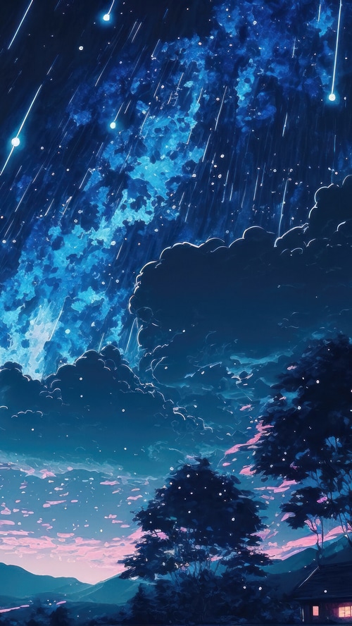 Night, Sky, Stars, Clouds, Scenery, Landscape, Anime, Digital Art HD ...