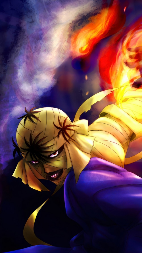 Makoto Shishio engulfed in flames from Rurouni Kenshin