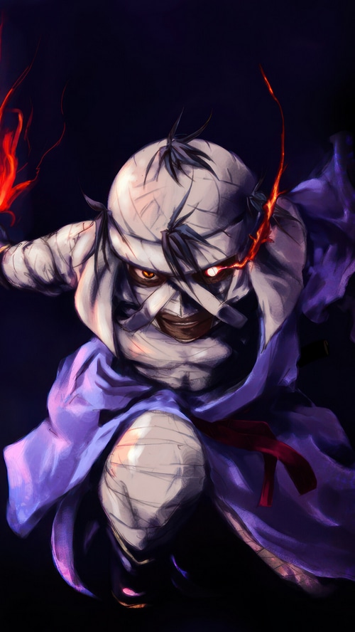Makoto Shishio from Rurouni Kenshin with flames