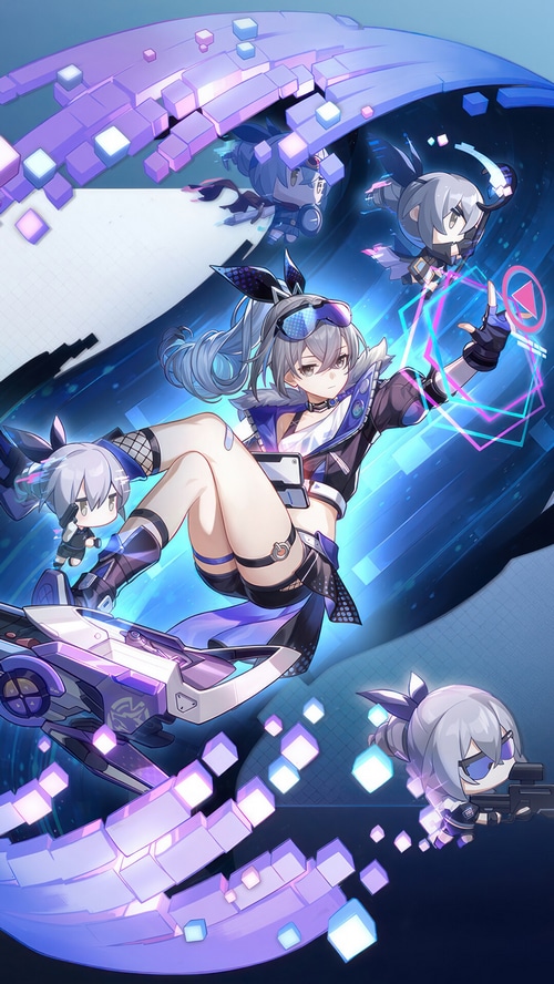 Silver Wolf from Honkai Star Rail on a hoverboard