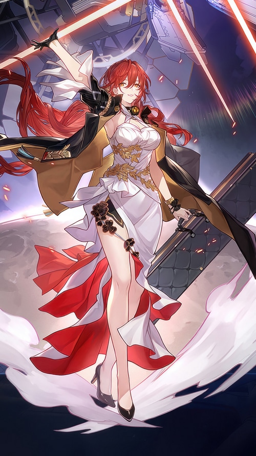 Himeko from Honkai Star Rail in a white dress