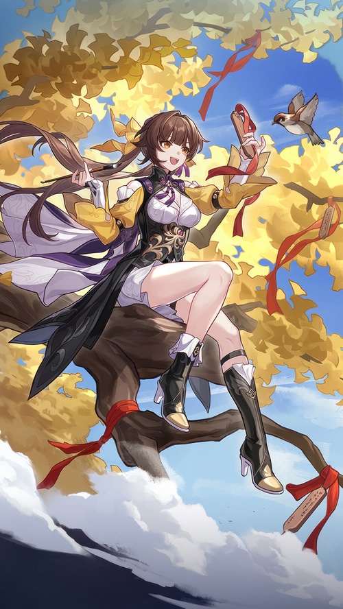 Sushang from Honkai Star Rail sitting on a tree branch
