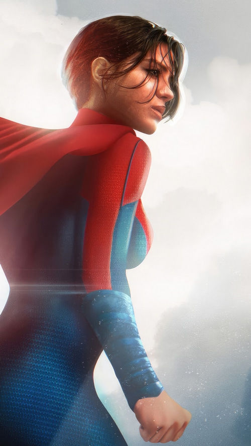 Supergirl in a red and blue costume