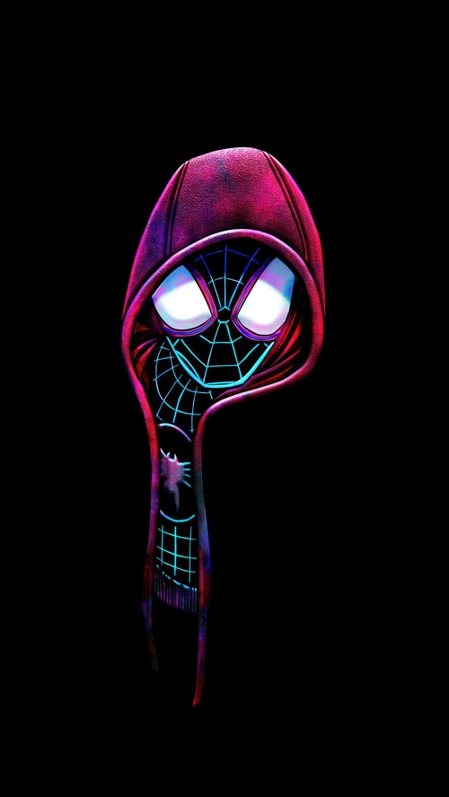 Miles Morales Spider-Man with Hood and Glowing Eyes