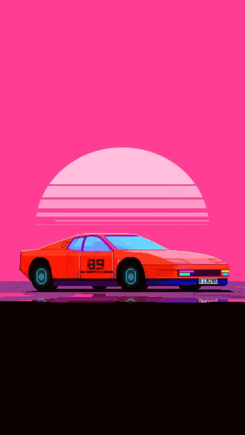 Pixel Art Sports Car with Retro Sunset